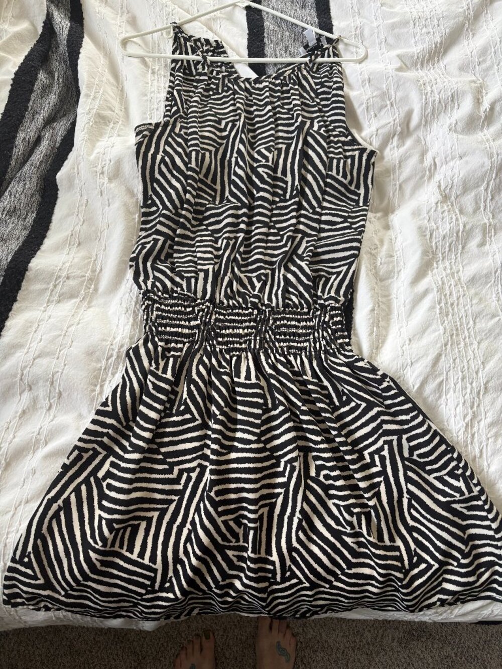 Veronica M Geometric Print Smocked Waist Halter Dress M